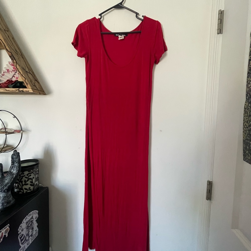 Planet Gold Red Scoop-Neck Short-Sleeve Maxi Dress